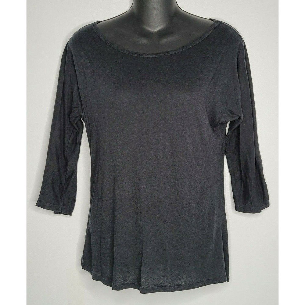 J. CREW Womens Black Light Weight Shirt Top Size Small 3/4 Sleeve Scoop Neck